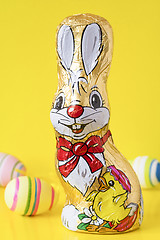 Image showing chocolate easter bunny and eggs