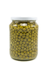 Image showing Glass jar of preserved peas