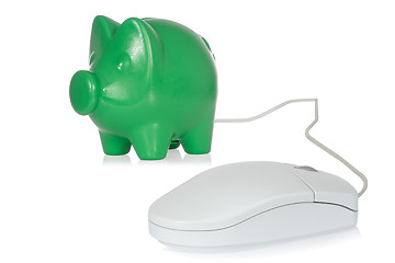 Image showing Piggy bank with computer mouse 