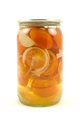 Image showing glass jar of pickled tomatoes