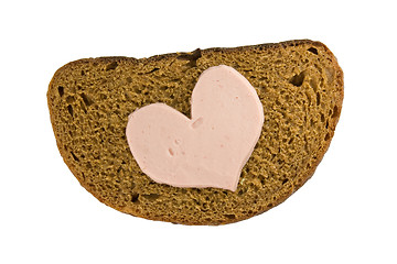 Image showing Bread and heart shaped sausage