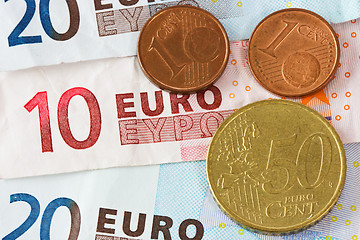 Image showing Euro banknotes and coins