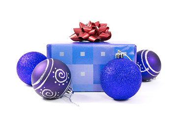 Image showing christmas baubles and gift