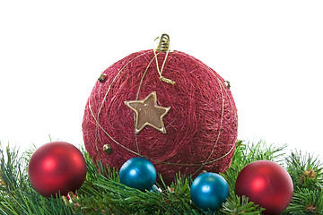 Image showing  christmas baubles and pine branch