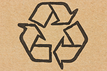 Image showing  recycle symbol on a cardboard 