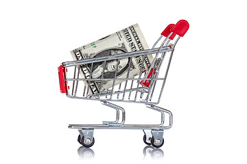 Image showing One dollar  in a shopping cart