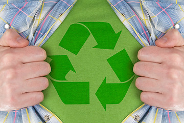 Image showing the recycle symbol on a green T-Shirt 