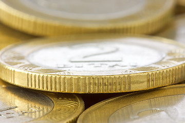 Image showing macro shot of pile of coins