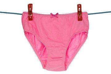 Image showing Pink panties hang on the clothes line