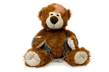 Image showing injured and handcuffed Teddy bear