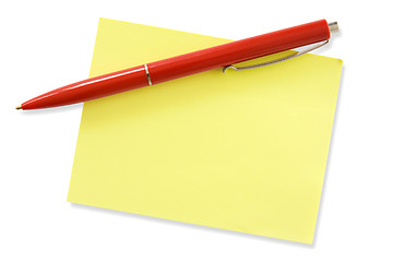 Image showing red pen and yellow memo