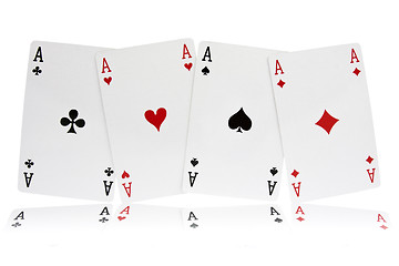 Image showing four aces with reflection on white