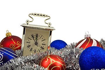 Image showing old clock and christmas decorations