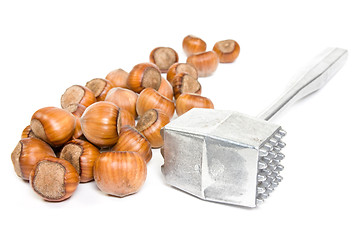 Image showing hazelnuts and metal hammer