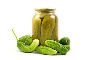 Image showing Glass jar with cucumbers