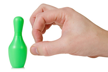 Image showing hand flicks a bowling pin