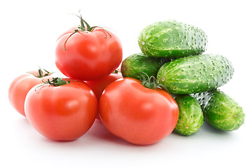 Image showing Fresh raw tomatoes and cucumbers