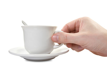 Image showing hand and teacup with plate