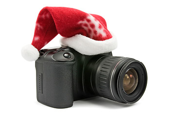 Image showing photo camera with hat of Santa