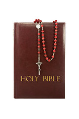 Image showing holy bible with rosary