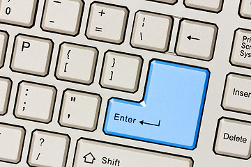 Image showing Computer keyboard with blue Enter key