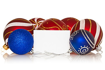 Image showing christmas baubles with blank card