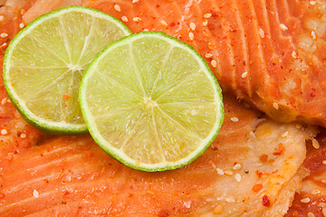 Image showing salmon with green lemon