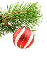 Image showing branch with christmas ball , over a white background