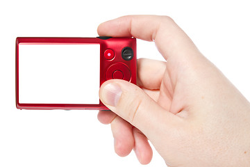 Image showing hand with red digital photo camera