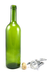 Image showing empty bottle of wine with corkscrew