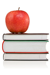 Image showing books with a red apple on the top