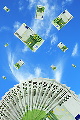 Image showing Euro bills fall