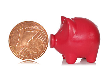 Image showing Piggy bank and one eurocent 