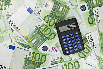 Image showing black calculator and euro currency