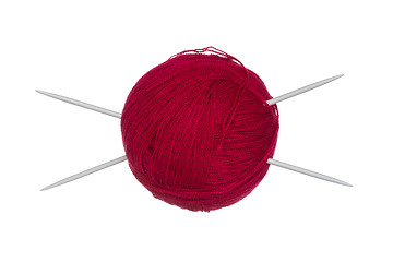 Image showing  Wool ball and knitting needles