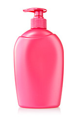 Image showing Red plastic bottle with liquid soap