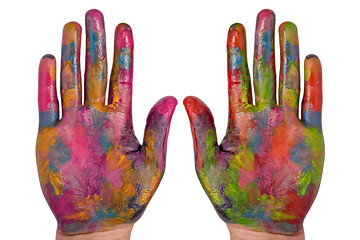 Image showing two painted colorful hands