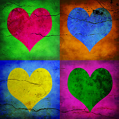 Image showing  Four hearts with different colors