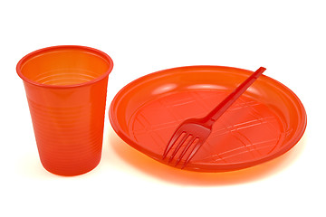 Image showing red disposable tableware