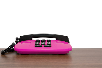Image showing pink telephone with copy space