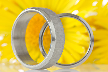 Image showing silver rings with yellow flowers