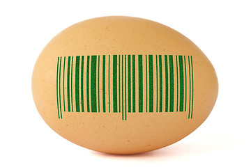 Image showing brown egg with green barcode