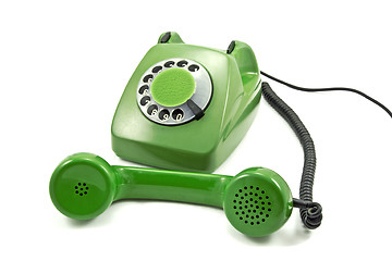 Image showing Old-fashioned green analogue phone