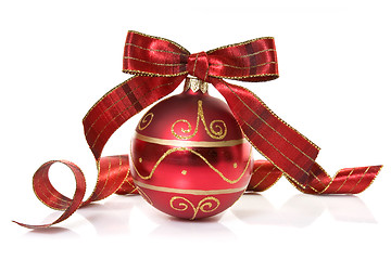 Image showing red christmas bauble with a bow