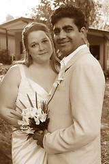 Image showing Beautiful bride and groom - sepia toned