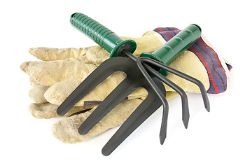 Image showing work gloves with garden tools 