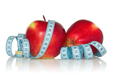 Image showing two apples with  measure tape