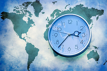 Image showing world map with wall clock