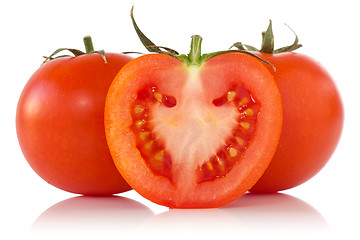 Image showing tomatoes with reflection  on white background