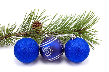 Image showing pine branch and christmas baubles